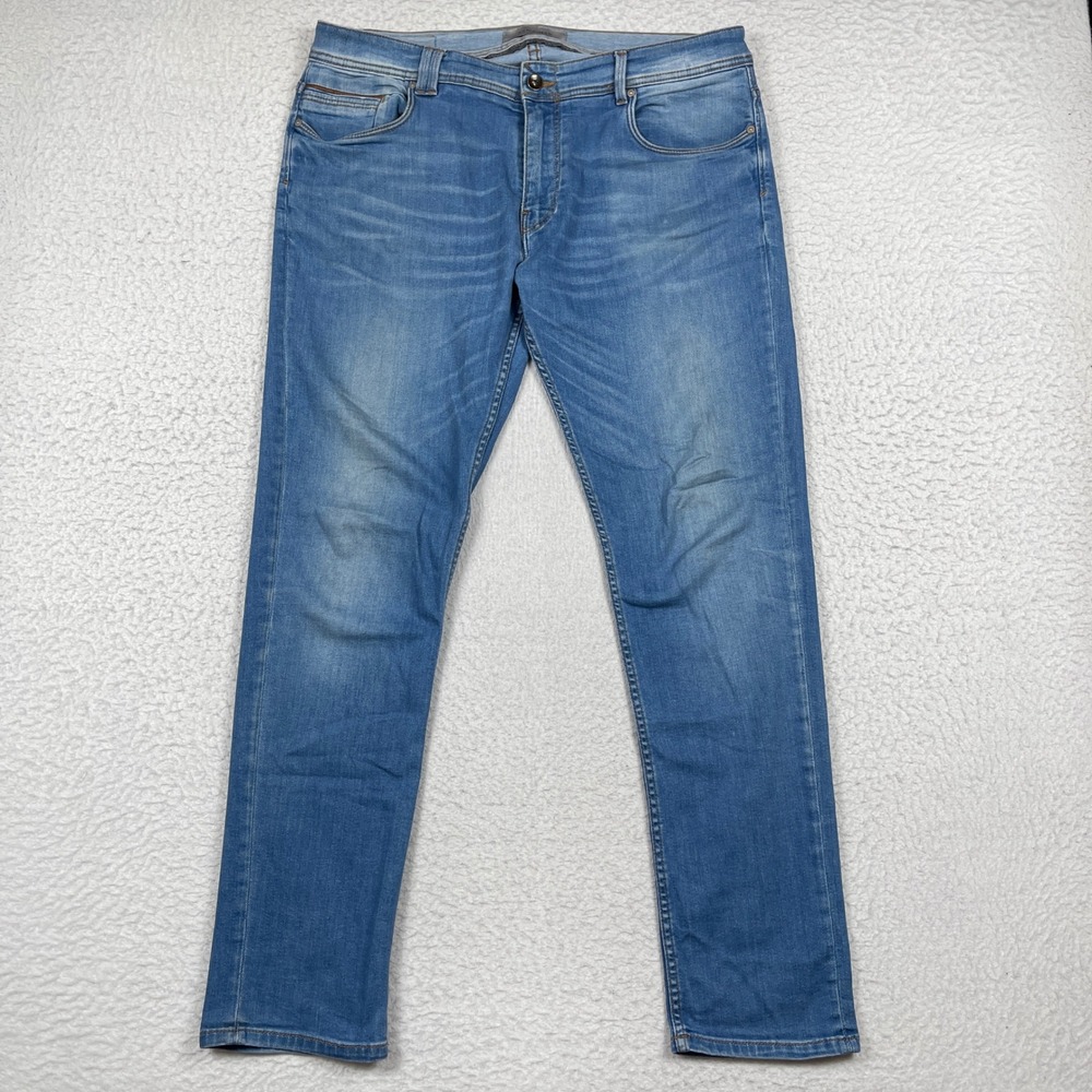 Zara Man Jeans Mens 36x31 Blue Slim Light Wash Streetwear Casual Stretch Denim